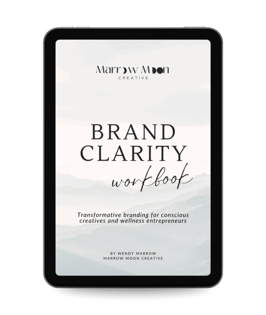 Brand Clarity Workbook mockup on iPad cover – a guide to restoring brand identity alignment and reconnecting with your true brand.